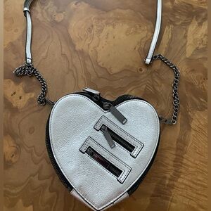 Rebecca Minkoff Jamie Heart Convertible Cross Body Bag In Silver Leather